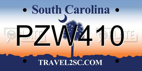 PZW410 South Carolina License Plate