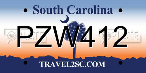 PZW412 South Carolina License Plate