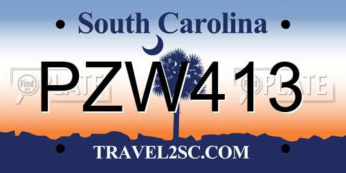 PZW413 South Carolina License Plate