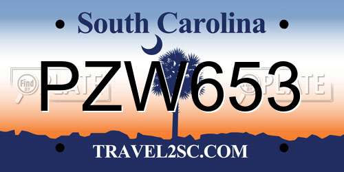 PZW653 South Carolina License Plate