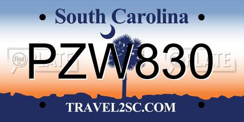 PZW830 South Carolina License Plate