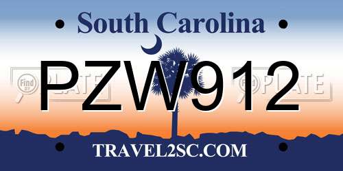 PZW912 South Carolina License Plate