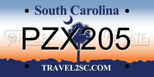 PZX205 South Carolina License Plate