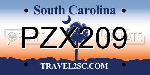 PZX209 South Carolina License Plate