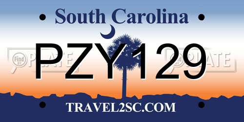 PZY129 South Carolina License Plate