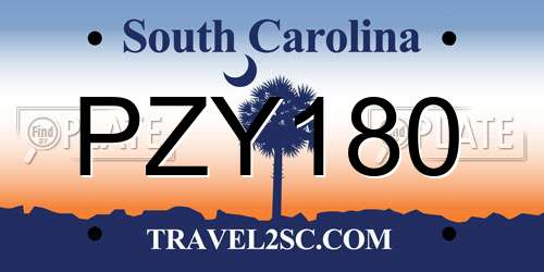 PZY180 South Carolina License Plate