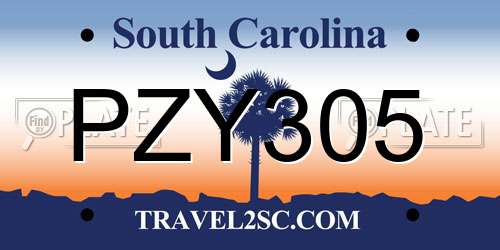 PZY305 South Carolina License Plate