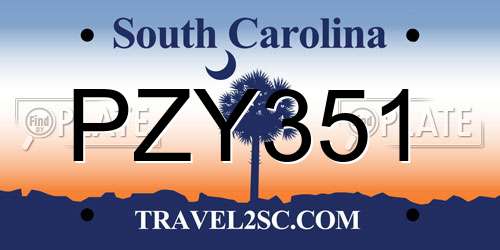 PZY351 South Carolina License Plate