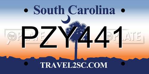 PZY441 South Carolina License Plate