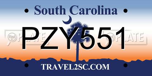 PZY551 South Carolina License Plate