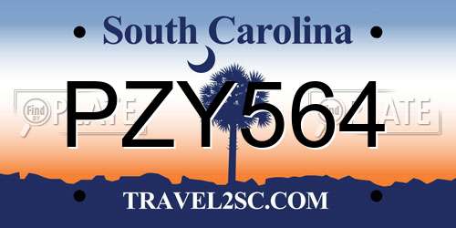PZY564 South Carolina License Plate