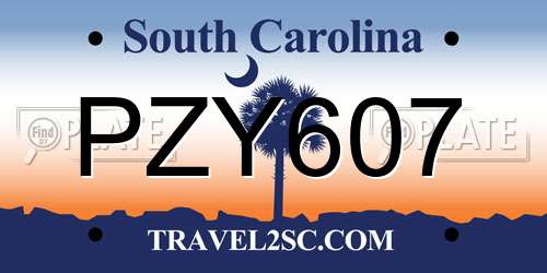 PZY607 South Carolina License Plate