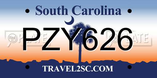 PZY626 South Carolina License Plate
