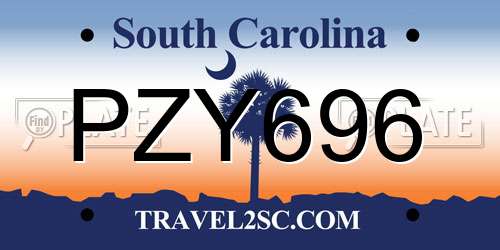 PZY696 South Carolina License Plate