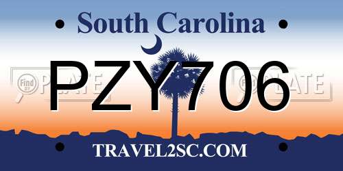 PZY706 South Carolina License Plate
