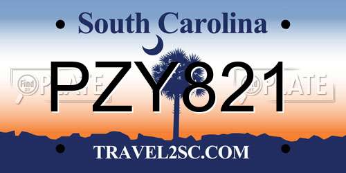 PZY821 South Carolina License Plate