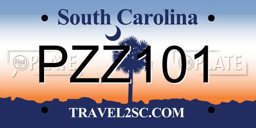 PZZ101 South Carolina License Plate