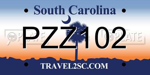 PZZ102 South Carolina License Plate