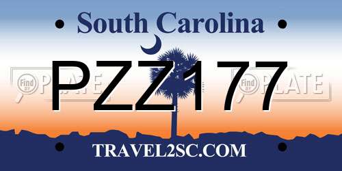PZZ177 South Carolina License Plate