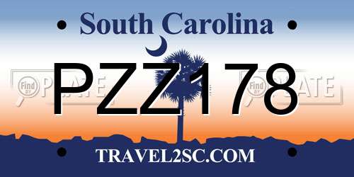 PZZ178 South Carolina License Plate