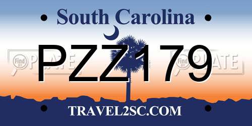 PZZ179 South Carolina License Plate