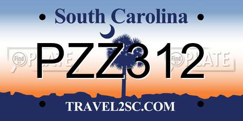 PZZ312 South Carolina License Plate