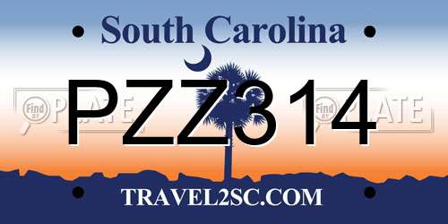 PZZ314 South Carolina License Plate