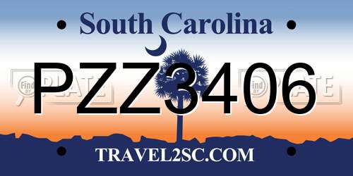 PZZ3406 South Carolina License Plate