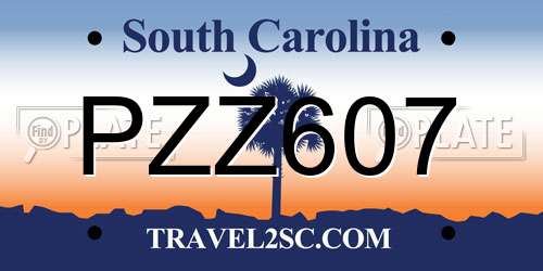 PZZ607 South Carolina License Plate