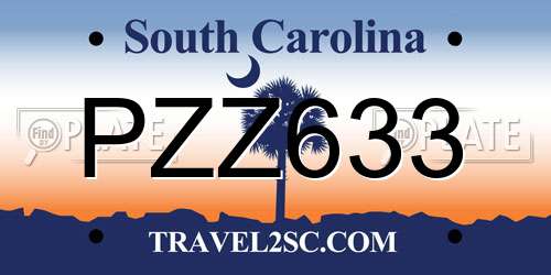 PZZ633 South Carolina License Plate