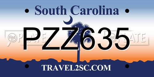 PZZ635 South Carolina License Plate