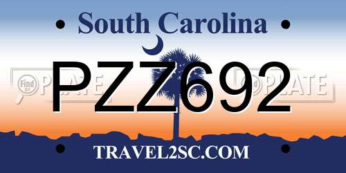 PZZ692 South Carolina License Plate
