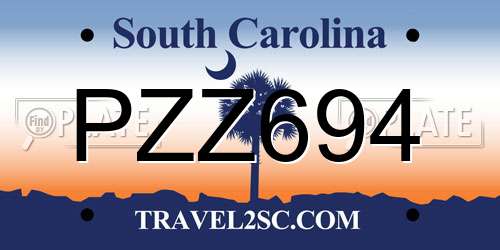 PZZ694 South Carolina License Plate