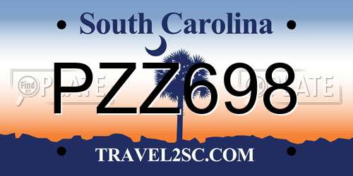 PZZ698 South Carolina License Plate