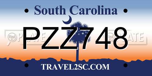 PZZ748 South Carolina License Plate