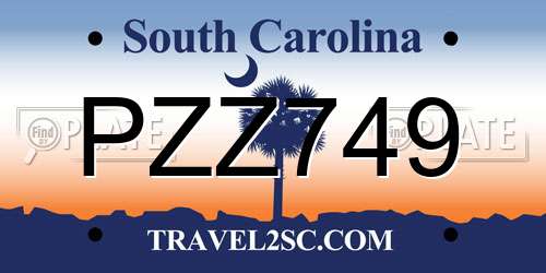 PZZ749 South Carolina License Plate