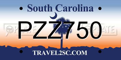 PZZ750 South Carolina License Plate