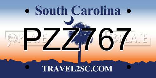 PZZ767 South Carolina License Plate