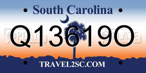 Q13619O South Carolina License Plate