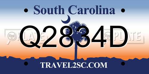 Q2834D South Carolina License Plate