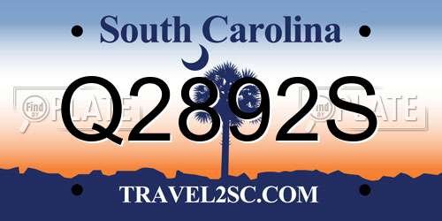Q2892S South Carolina License Plate