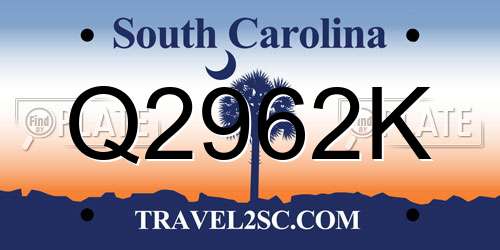 Q2962K South Carolina License Plate