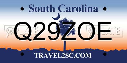 Q29ZOE South Carolina License Plate