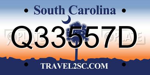 Q33557D South Carolina License Plate