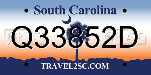 Q33852D South Carolina License Plate