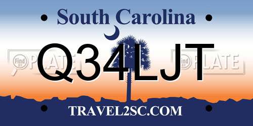 Q34LJT South Carolina License Plate