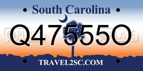 Q47555O South Carolina License Plate