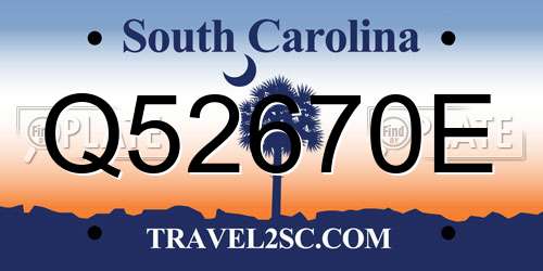 Q52670E South Carolina License Plate