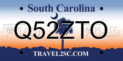 Q52ZTO South Carolina License Plate