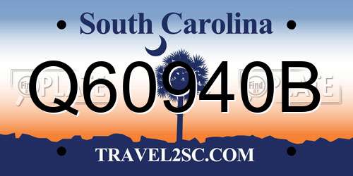 Q60940B South Carolina License Plate